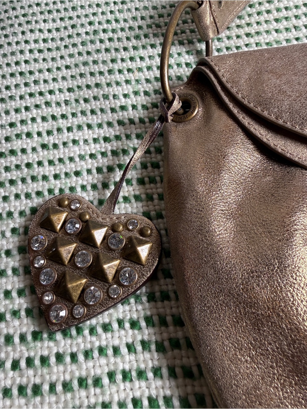 Juicy Couture Metallic Bronze Shoulder Bag with Studded Heart Charm